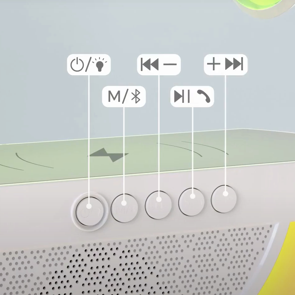 G-Shaped Bluetooth Speaker Wireless Charger 5 Bluetooth Speaker & Wireless Charger buttons and their functions