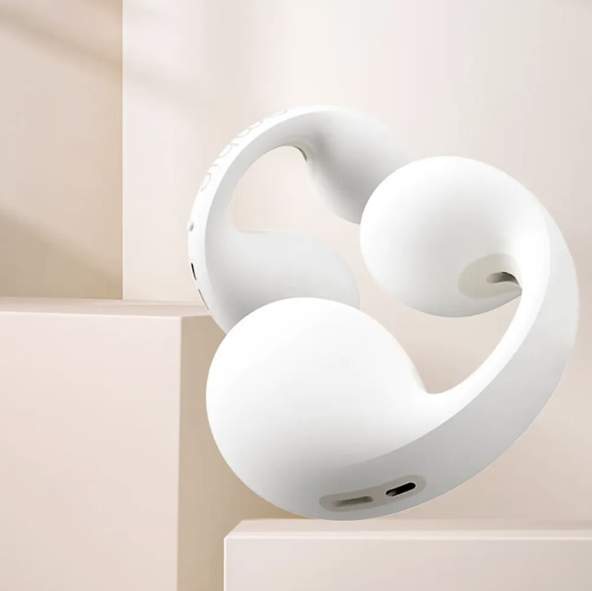 Ambie bone conduction headphones white Ambie bone conduction headphones side view in white